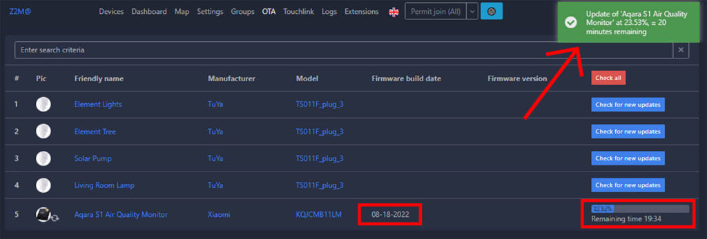 Aqara S1 Air Quality Monitoring Panel KQJCMB11LM Zigbee2MQTT Firmware OTA update