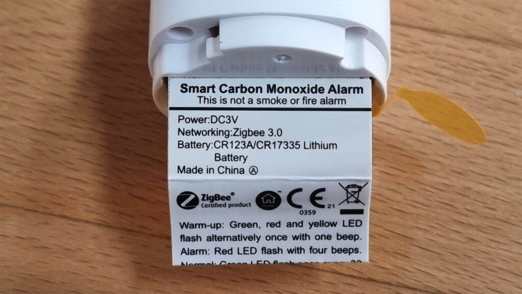 Heiman Carbon Monoxide Sensor HS1CA-E Battery Compartment