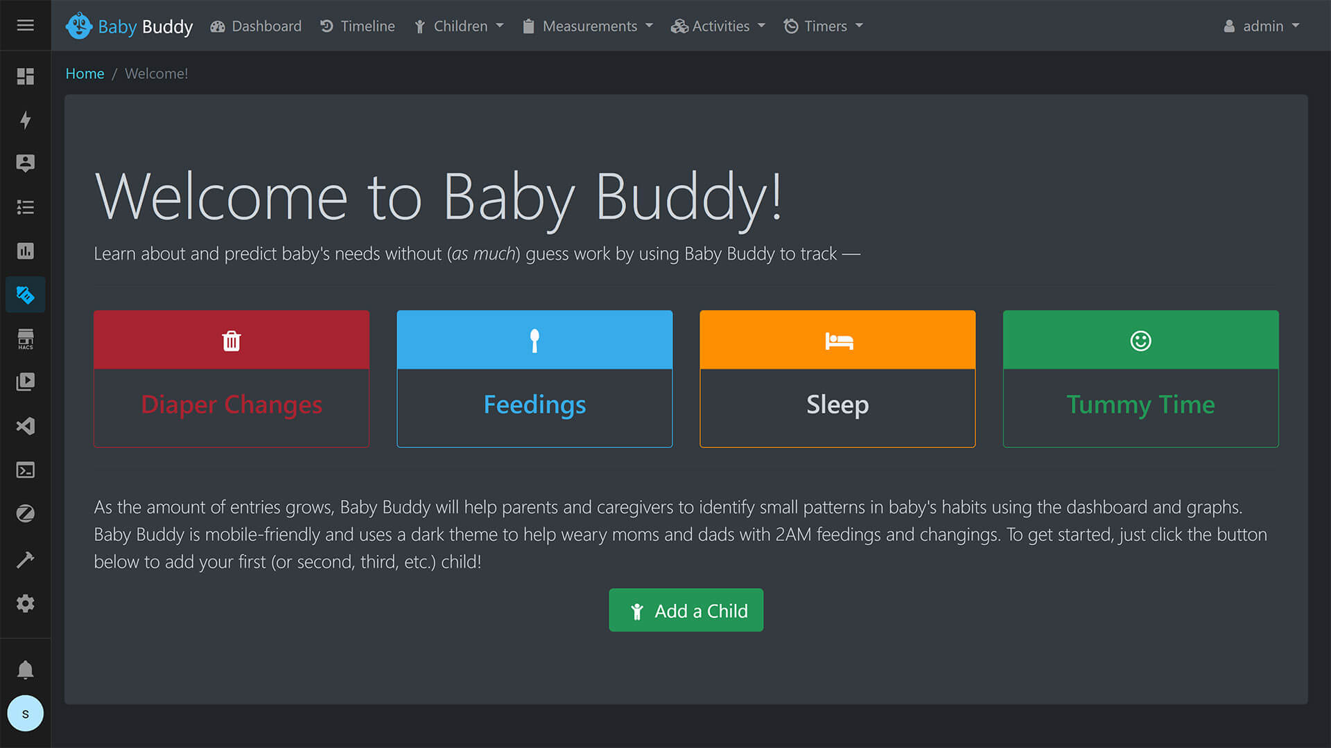 Baby Buddy Home Assistant Add-on Welcome Screen