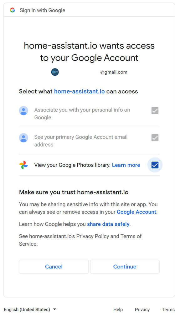 Google Photos Home Assistant Library Authorization