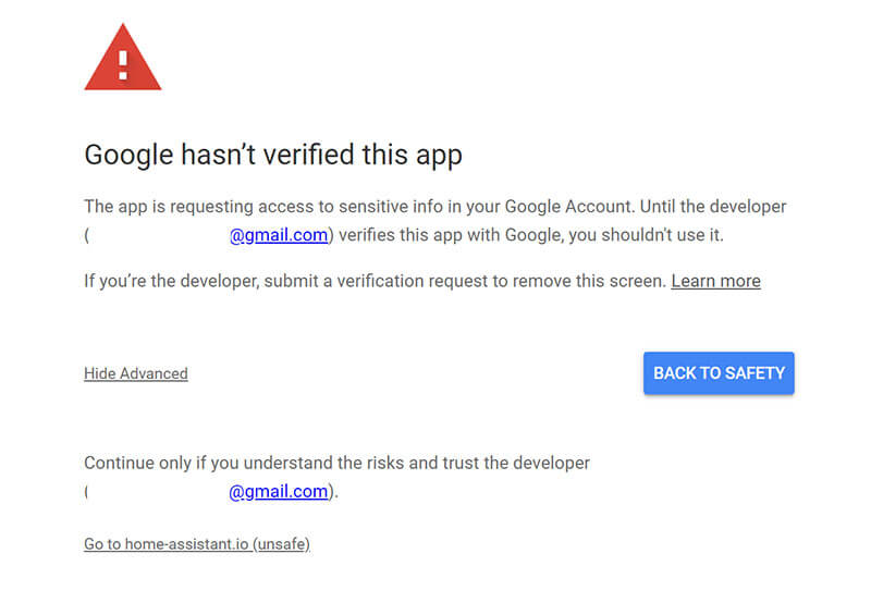 Google Photos Home Assistant App Warning