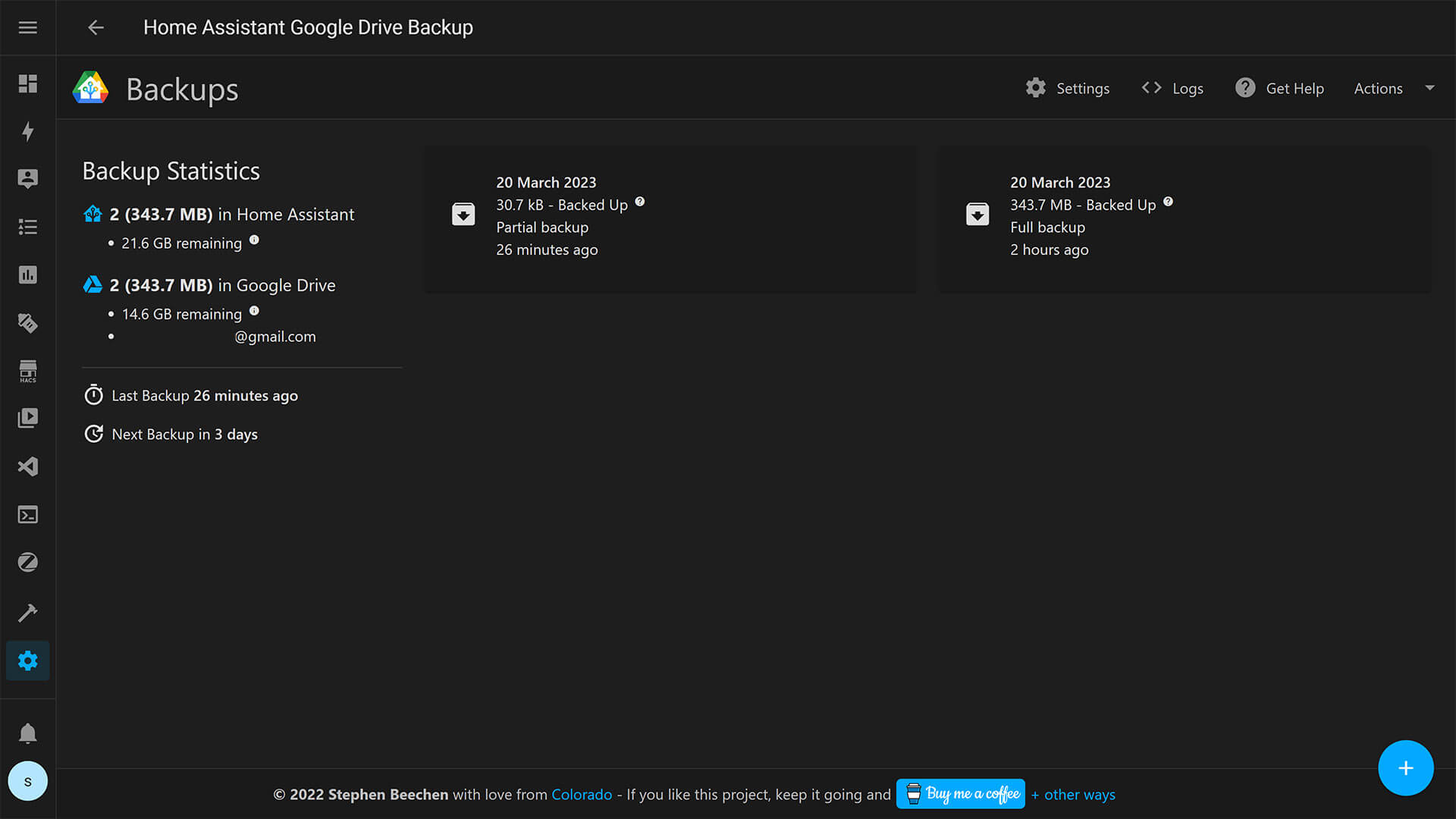 Home Assistant Google Drive Backup Add-on Backups