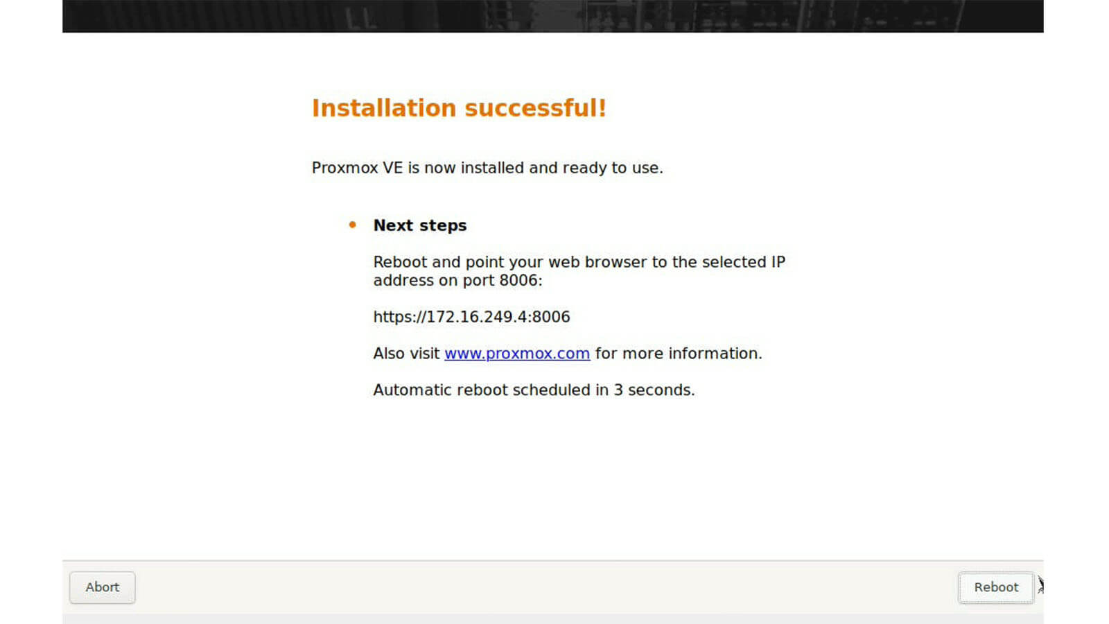 Proxmox Home Assistant Install Screen Step 5 Finished