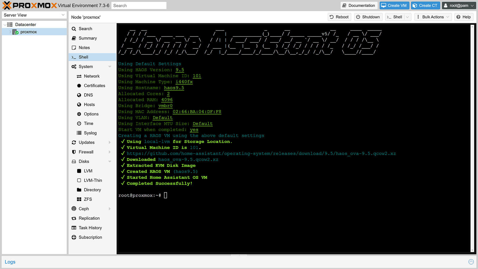 Proxmox Home Assistant Install Script Finished