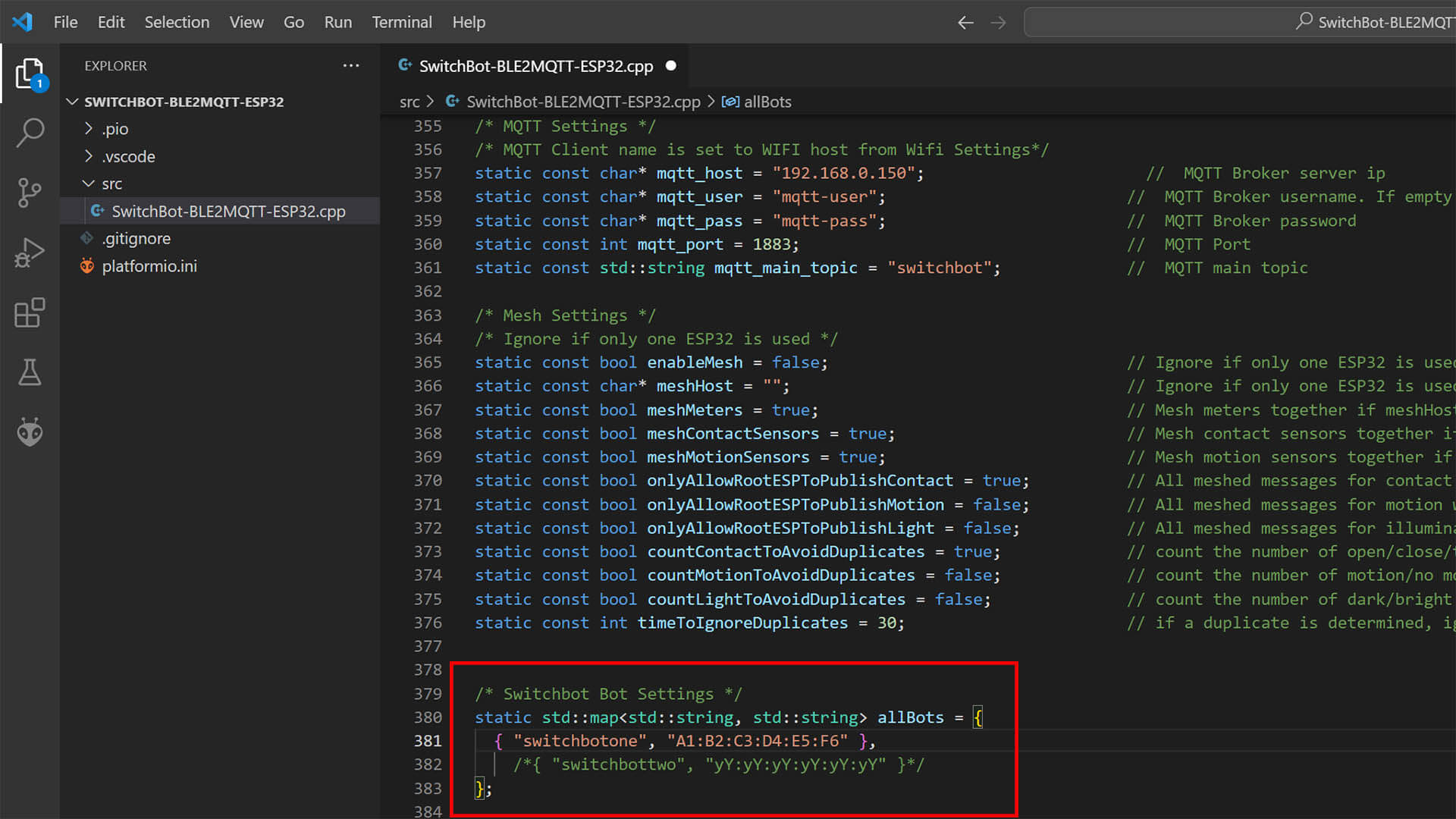 SwitchBot MQTT BLE ESP32 Visual Studio Code Step 5