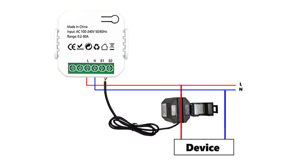 Tuya Zigbee Single CT Clamp 80A Wiring Diagram