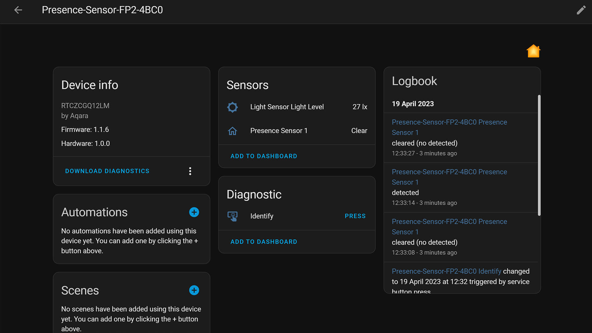 Aqara FP2 Home Assistant via HomeKit Controller Integration Entities