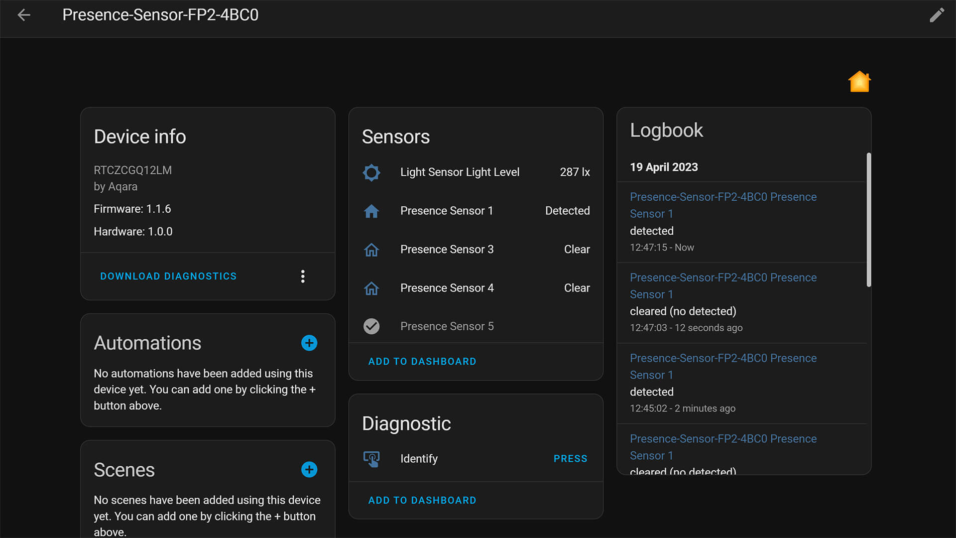 Aqara FP2 Home Assistant via HomeKit Controller Integration Multiple Zones