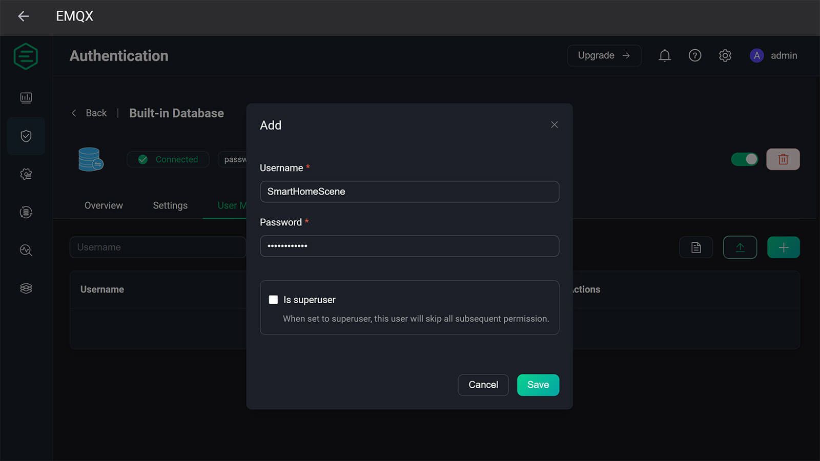 EMQX MQTT Home Assistant Authentication Create User Step2