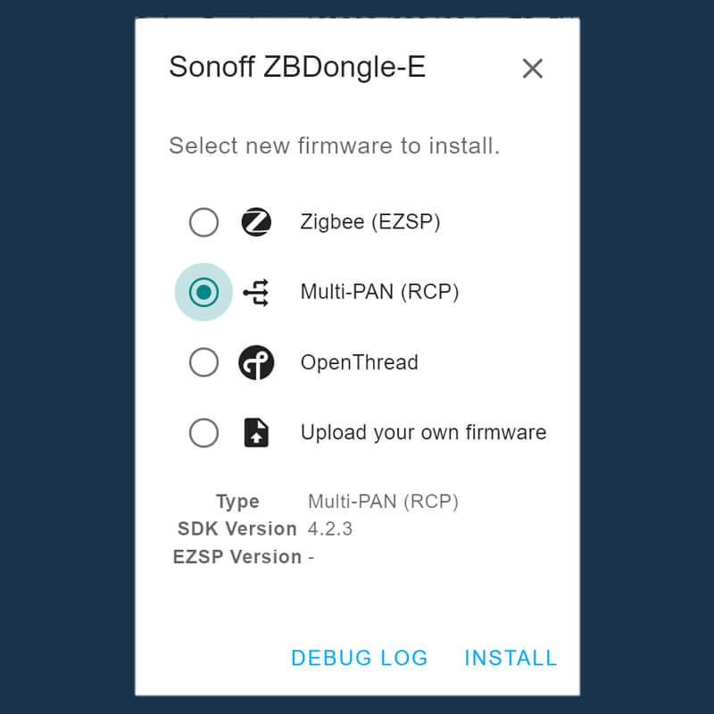 Enabling Thread and Matter Support on the Sonoff ZBDongle-E: Choose Firmware