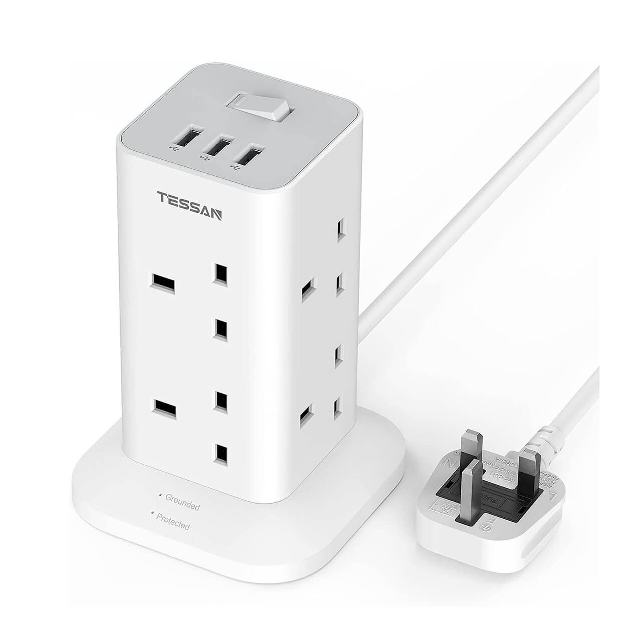 Tessan Tower Outlet with 8 AC Sockets and 3 USB Ports