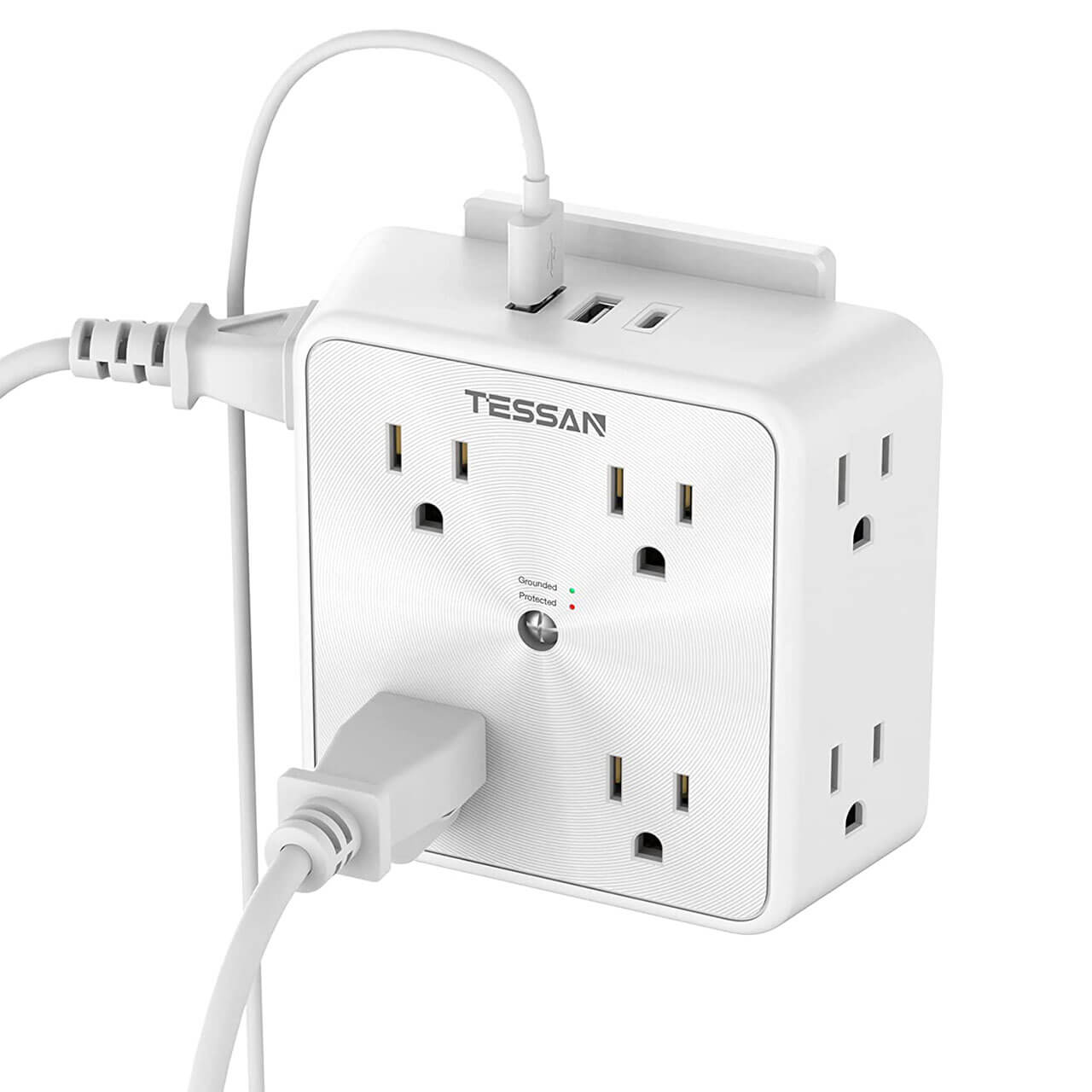 Tessan US Wall Extender with USB C and 8 Outlets