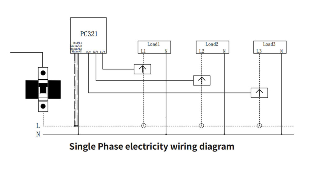 Zigbee 3-Phase Home Energy Meter PC321-Z-TY Wiring on 1 Phase