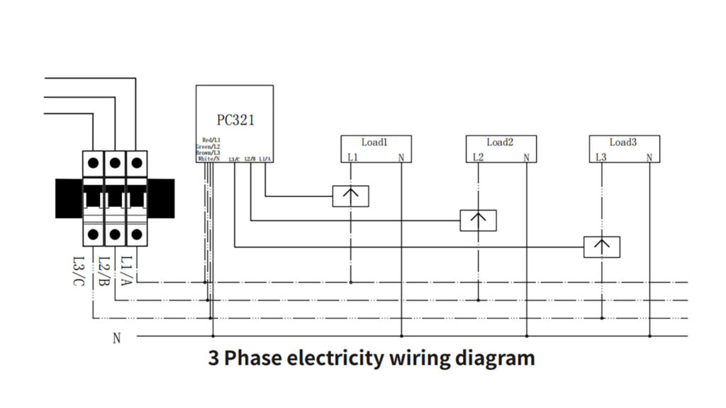 Zigbee 3-Phase Home Energy Meter PC321-Z-TY Wiring Diagram 3 Phase