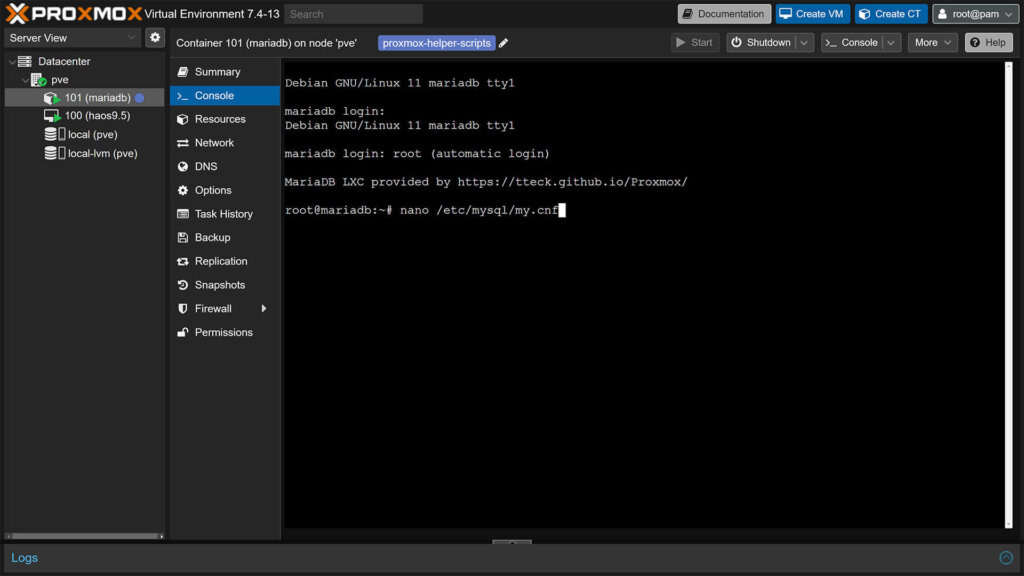 Allow Remote Connection to MariaDB LXC on Proxmox Command