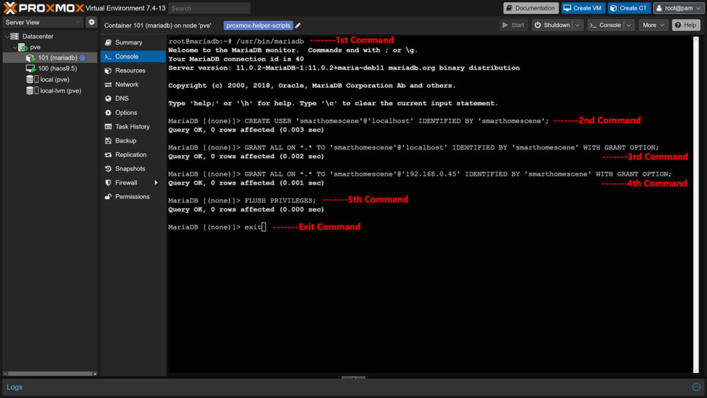 Creating Username with Password in MariaDB LXC Container on Proxmox