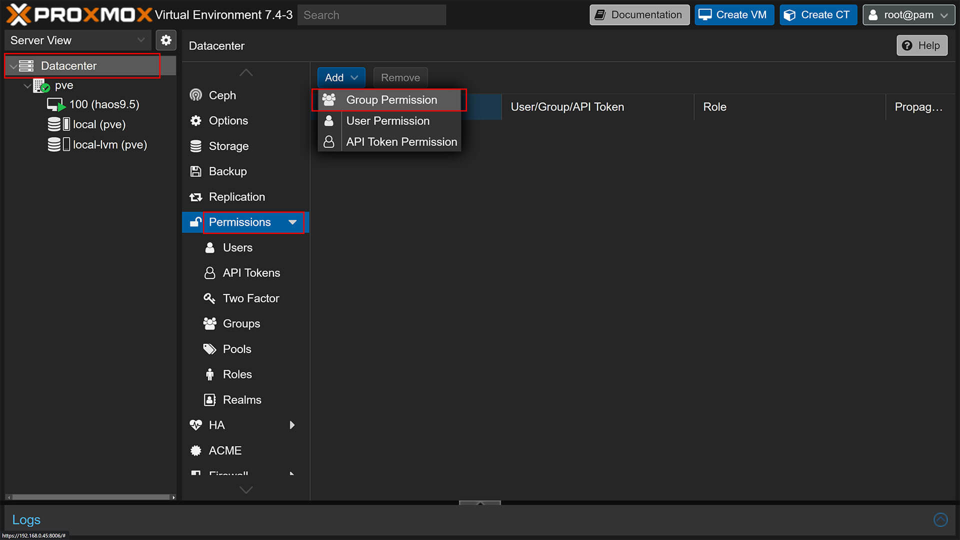 Monitor Proxmox from Home Assistant Add Group Roles and Permissions