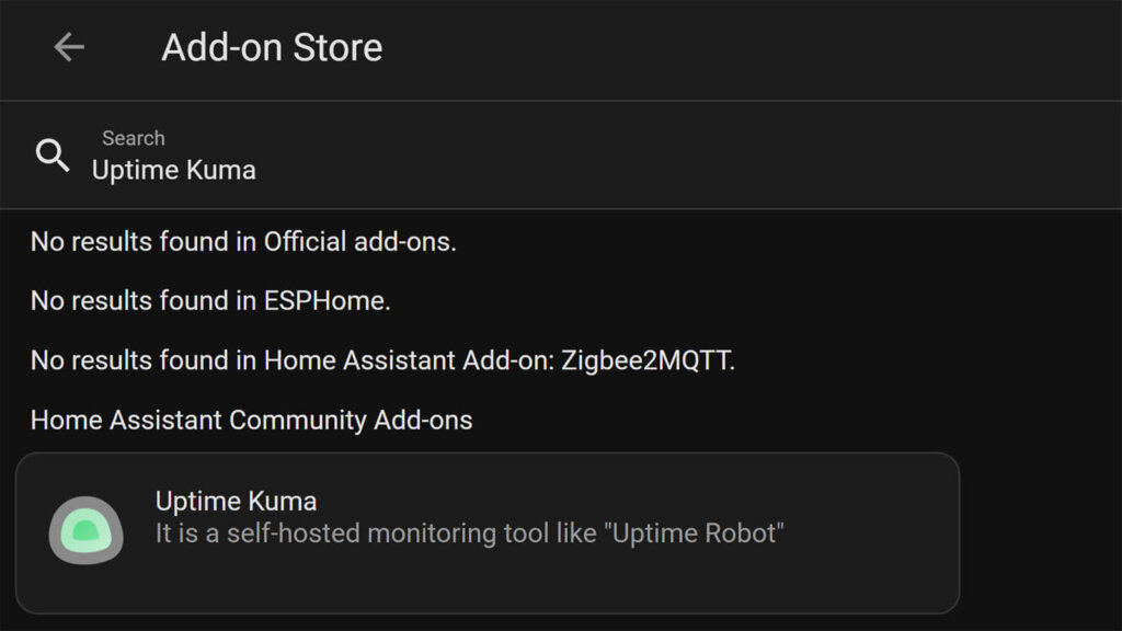 Uptime Kuma in Home Assistant Add-on Search