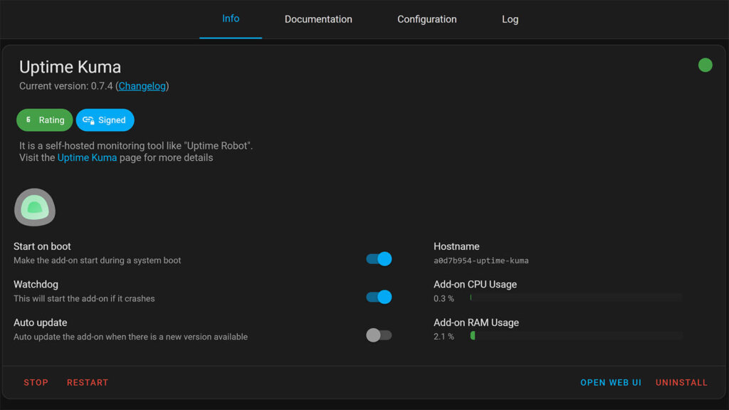 Uptime Kuma in Home Assistant Add-on Start