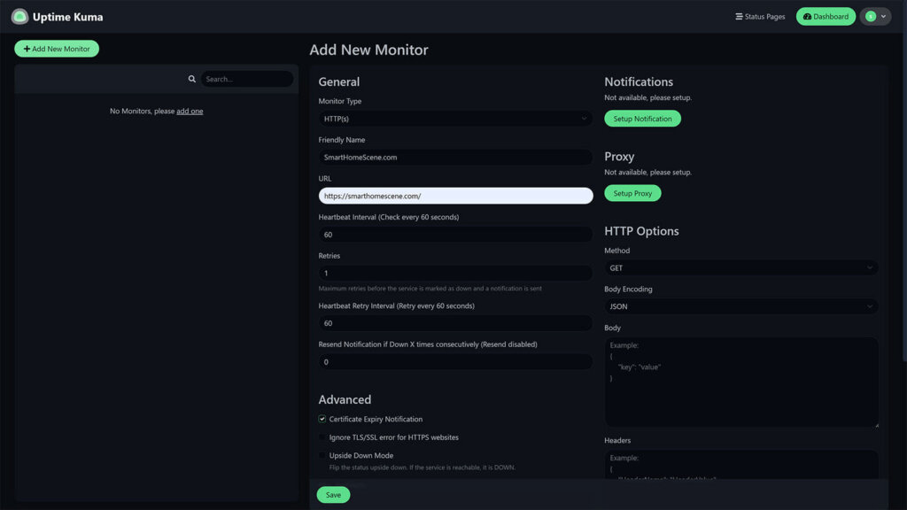 Uptime Kuma Add-on in Home Assistant Website Monitor