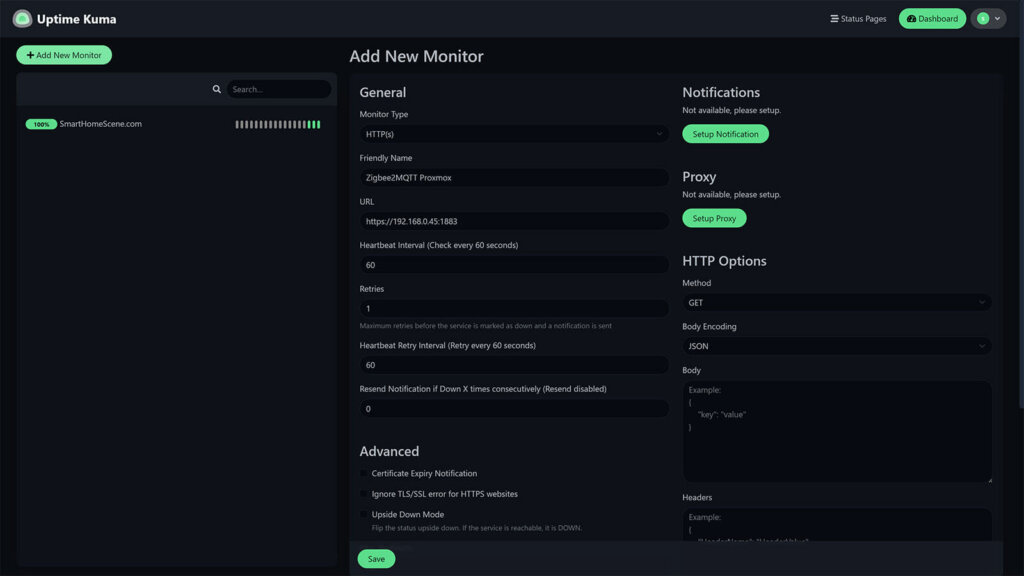 Uptime Kuma Add-on in Home Assistant Zigbee2MQTT Monitor