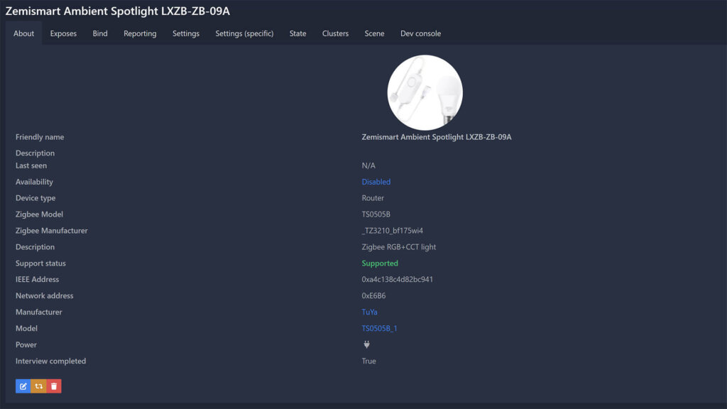 Zemismart Ambient Spotlight LXZB-ZB-09A Zigbee2MQTT Supported