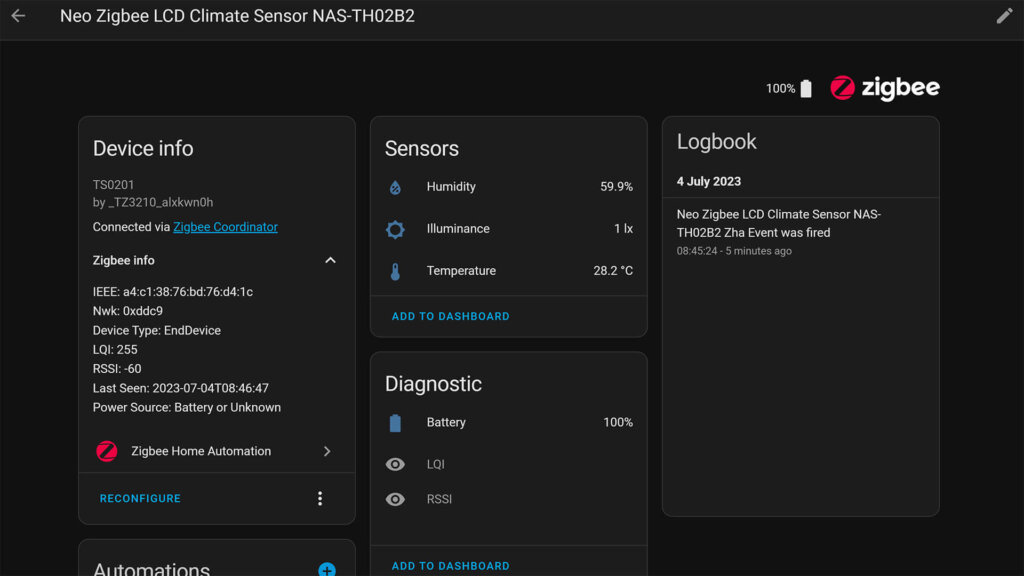 Neo NAS-TH02B2 Zigbee Climate Sensor ZHA