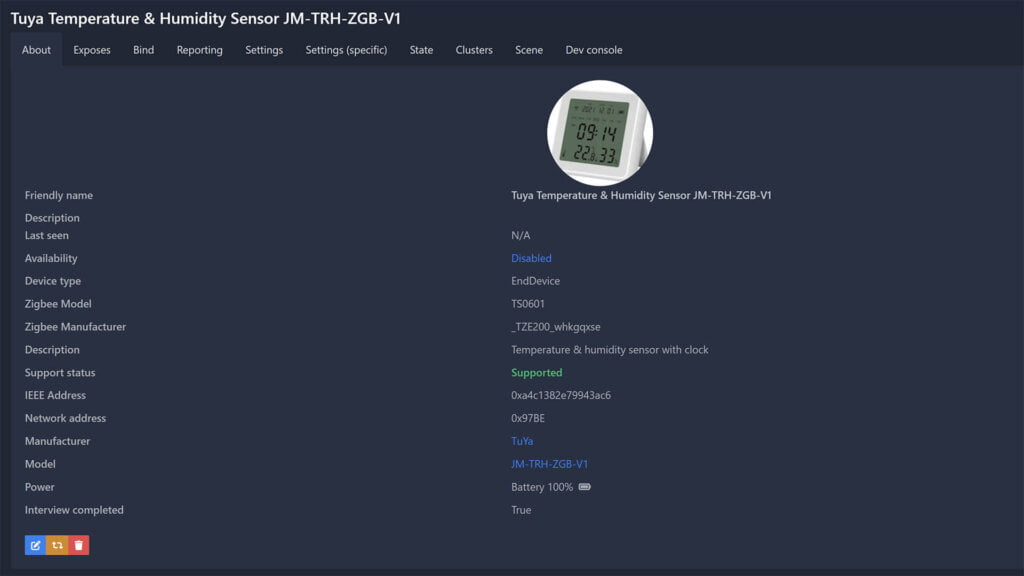 Tuya Temperature Sensor with Backlit LCD JM-TRH-ZGB-V1 Zigbee2MQTT