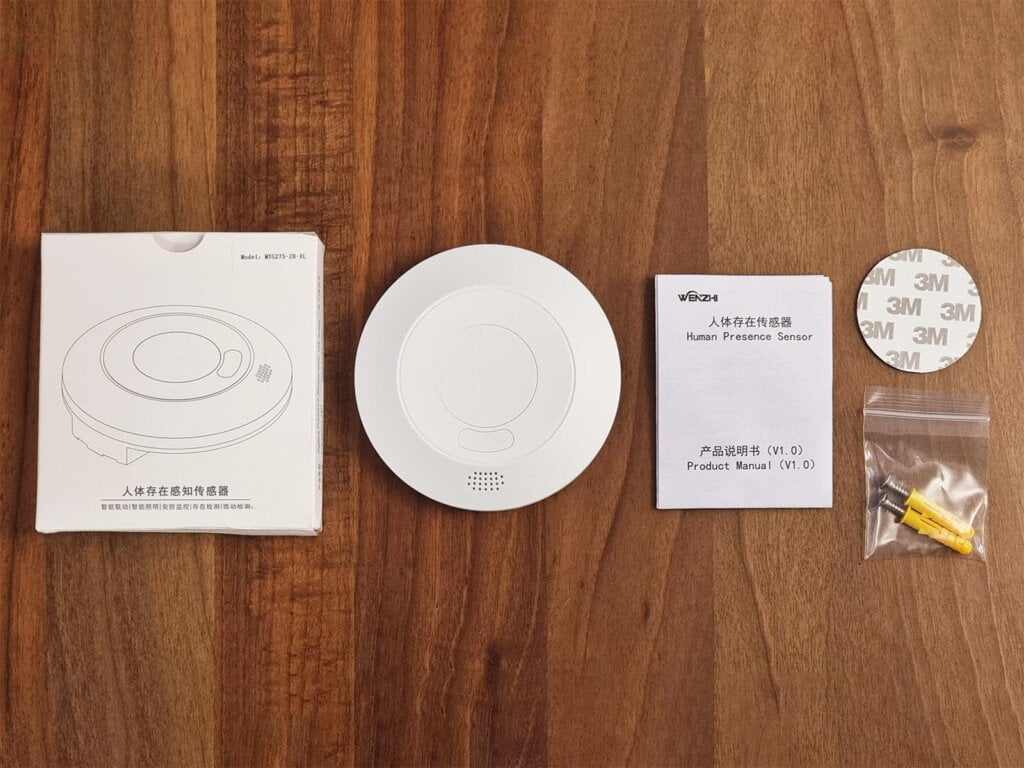 Tuya Zigbee 24G Presence Sensor MTG075-ZB-RL by manufacturer _TZE204_dtzziy1e Package Contents