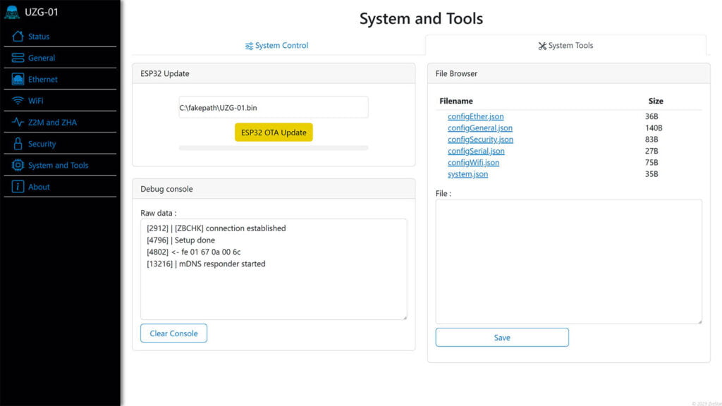 ZigStar UZG-01 Coordinator Web Dashboard ESP32 OTA Update