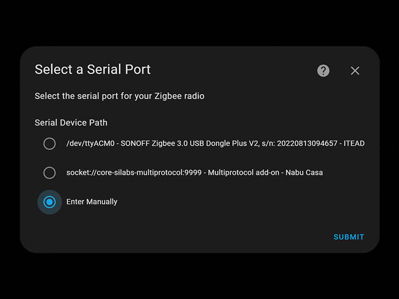 ZigStar UZG-01 Coordinator ZHA Integration Select Serial Port