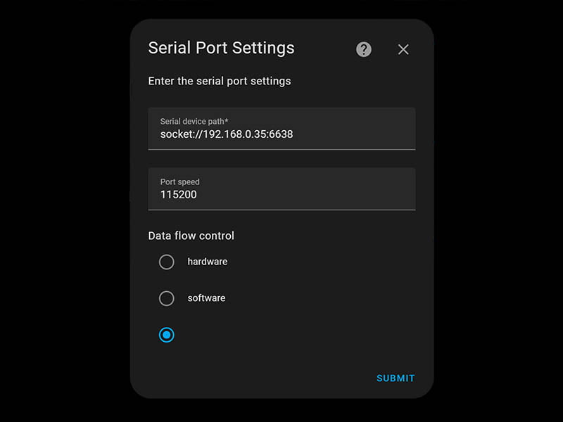 ZigStar UZG-01 Coordinator ZHA Integration Serial Port Settings and Path