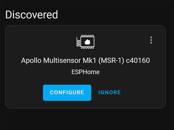 Apollo Automation MSR-1 Multisensor Auto-discovered in Home Assistant