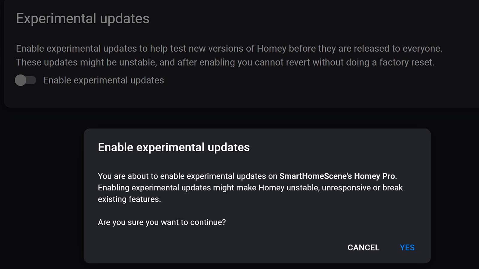 Homey Pro Receives Thread Support: Enable Experimental Updates