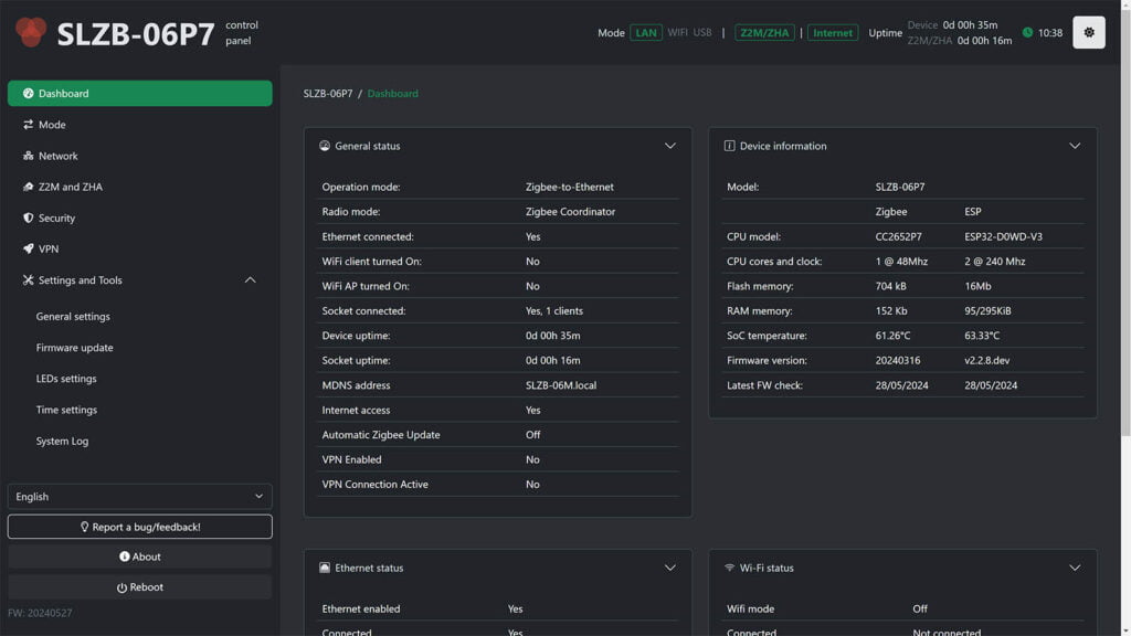 SMLight SLZB-06 Zigbee/Thread Coordinators Review: Web Dashboard Overview