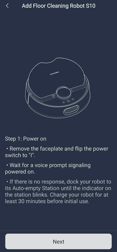 SwitchBot S10 Robot Vacuum App Setup: Step 2