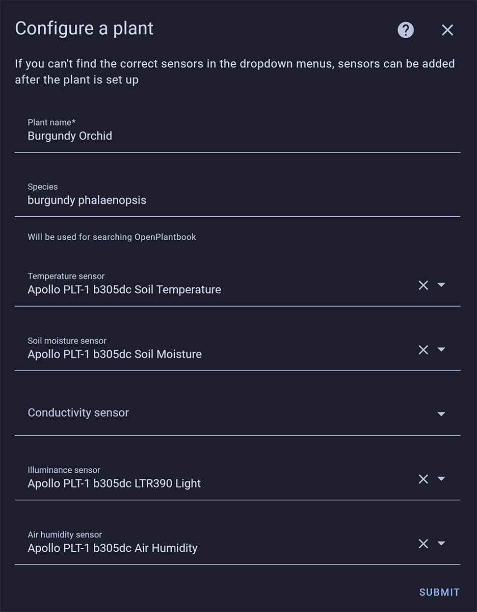 Apollo PLT-1 Plant Soil Sensor Review: OpenPlantBook Configure Plant