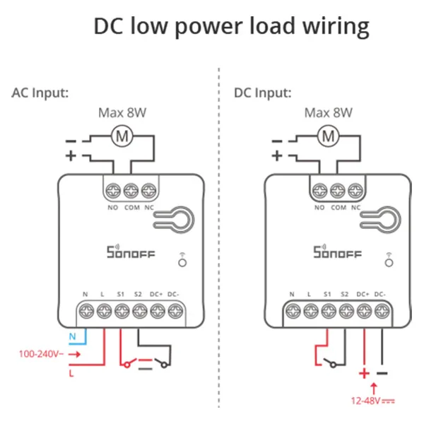 Sonoff Matter Dry Contact Smart Switch Recenze MINI-D: DC Low Power Wiring