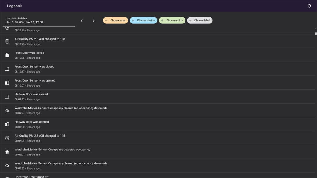 Home Assistant Statistics: Logbook Panel