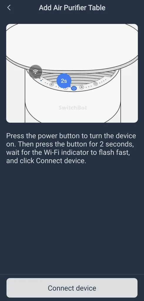 Adding the SwitchBot Air Purifier Table to SwitchBot App Step2