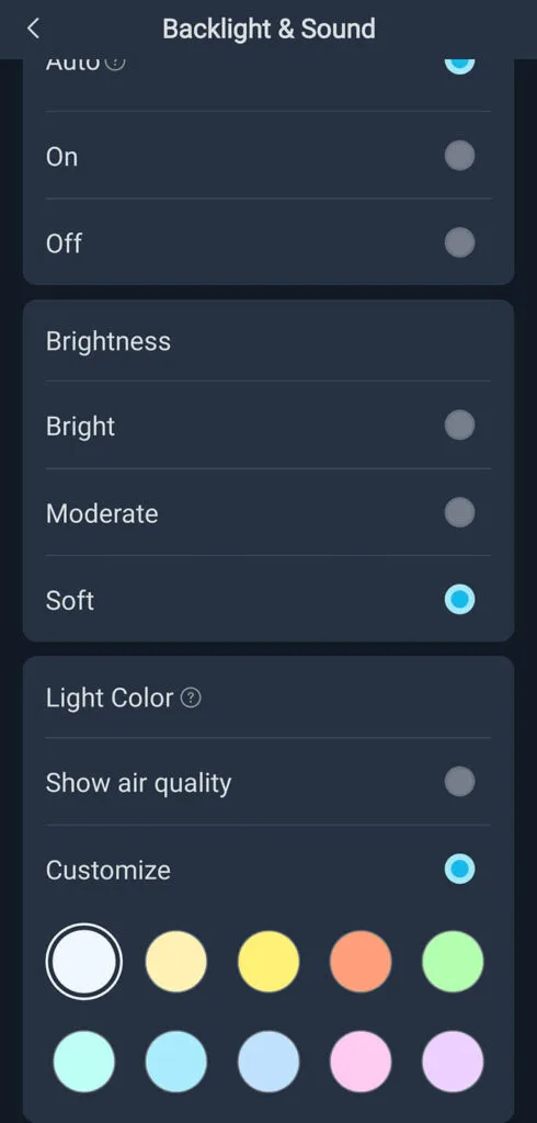 SwitchBot Air Purifier Table added to App: Backlight and Sound Menu