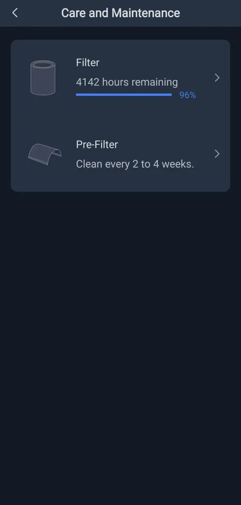 SwitchBot Air Purifier Table added to App: Care and Maintenance Menu