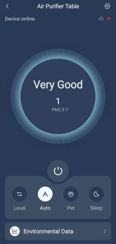 SwitchBot Air Purifier Table added to App: Main Screen