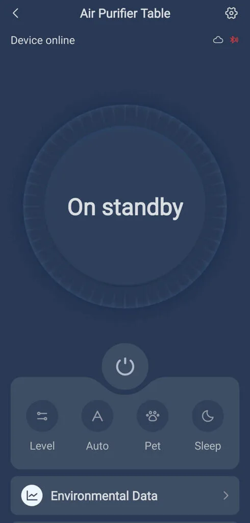 SwitchBot Air Purifier Table added to App: Main Screen Stand By