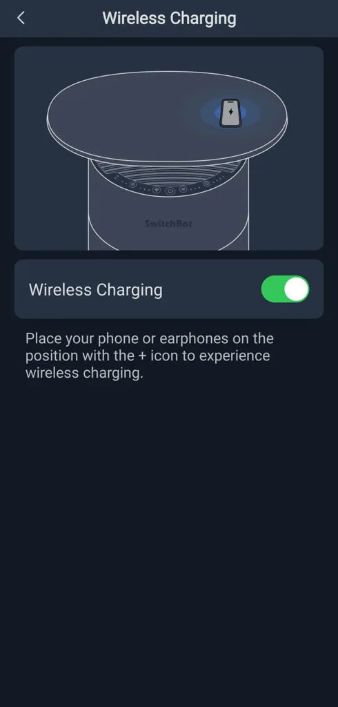 SwitchBot Air Purifier Table added to App: Wireless Charging Settings