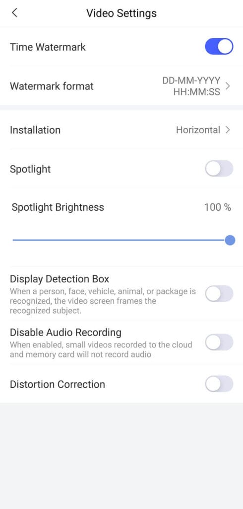 Aqara G5 Pro Camera Video Settings in the App