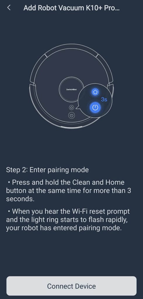 SwitchBot K10+ Pro Combo Robot Vacuum Sweeper Review: Added to app step 2