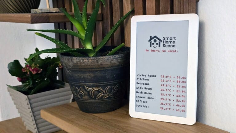 Waveshare E-Paper ESPHome Guide by SmartHomeScene: Installed on shelf Hero Image