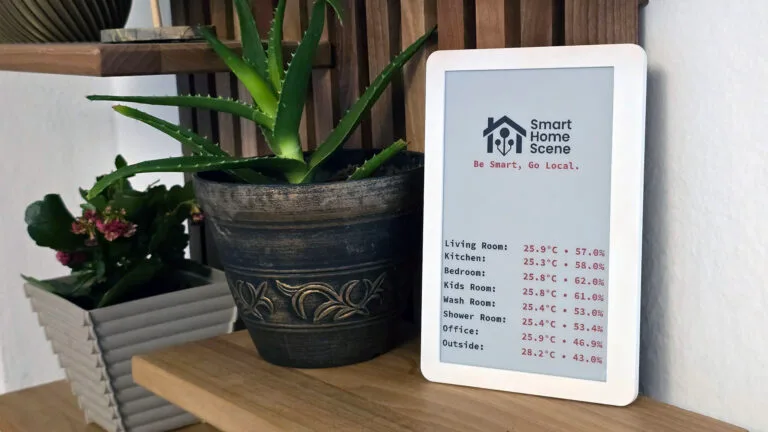 Waveshare E-Paper ESPHome Guide by SmartHomeScene: Installed on shelf Hero Image