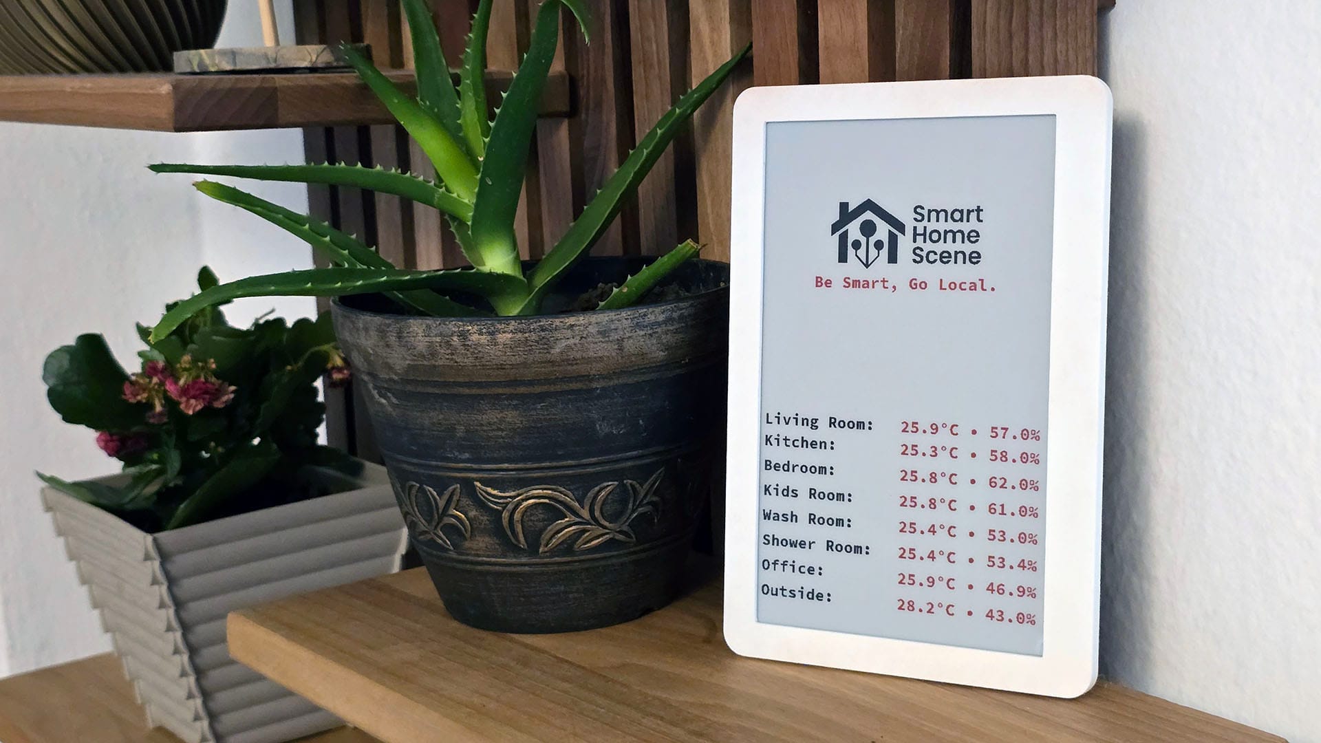 Waveshare E-Paper ESPHome Guide by SmartHomeScene: Installed on shelf Hero Image